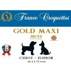 France Croquettes - Gold Maxi Chiot / Junior Désignation : Gold Chiot - Junior 30/15 | Conditionnement : 4 Kg France Croquettes FRC1010