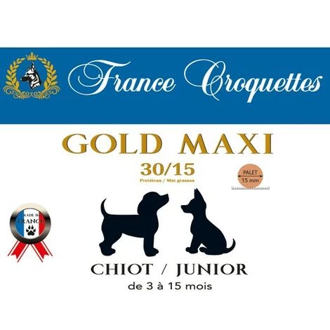 France Croquettes - Gold Maxi Chiot / Junior Désignation : Gold Chiot - Junior 30/15 | Conditionnement : 4 Kg France Croquettes FRC1010 3 France Croquettes - Gold Maxi Chiot / Junior Désignation : Gold Chiot - Junior 30/15 | Conditionnement : 4 Kg France Croquettes FRC1010