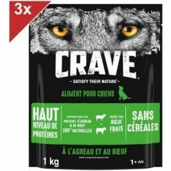 CRAVE Croquettes à L'agneau & Au Boeuf Pour Chiens Adultes 3x1 Kg